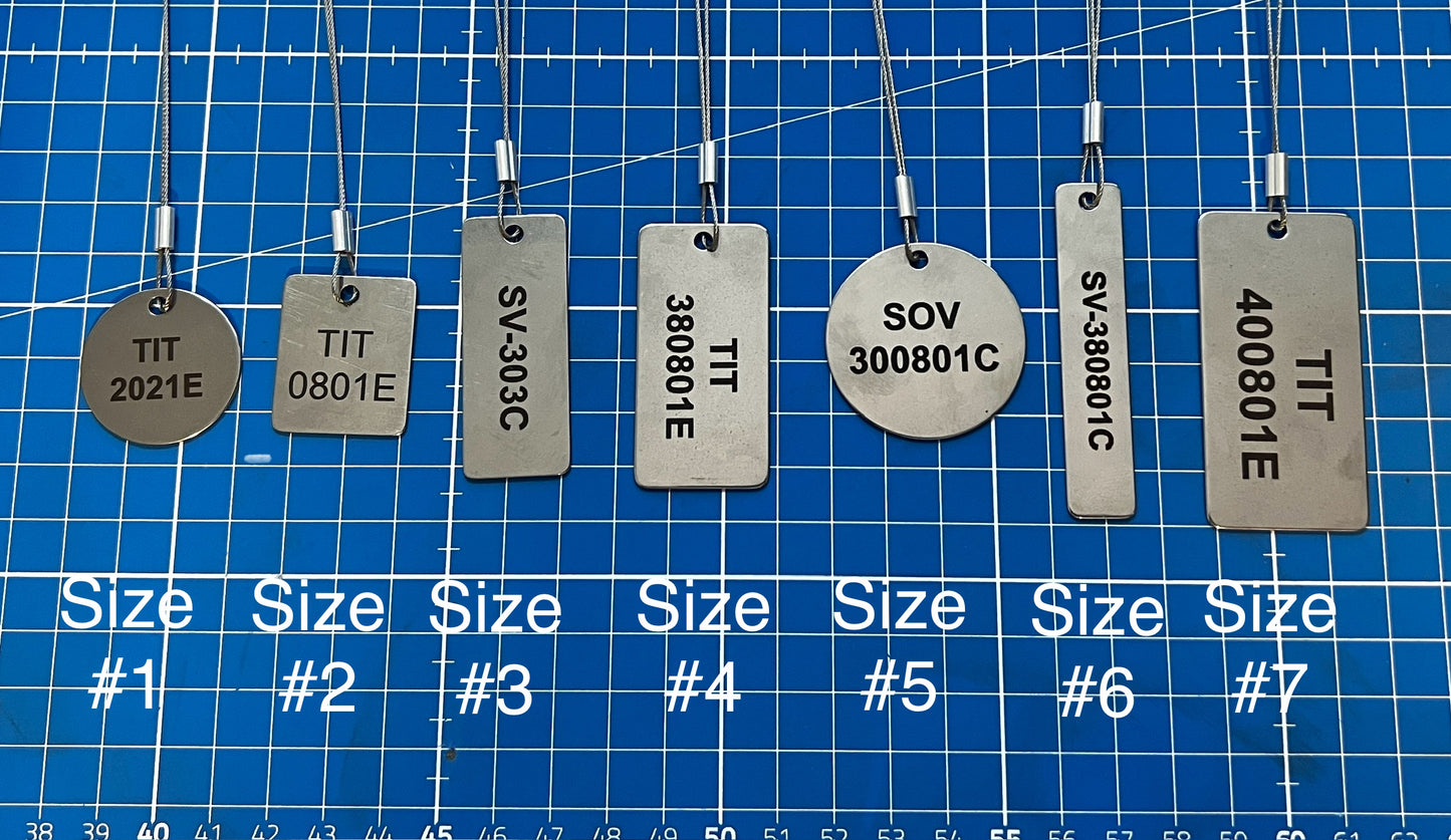 Different sizes of stainless steel tags